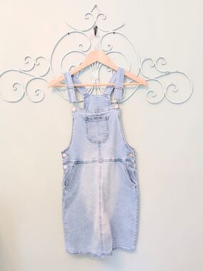 Girls Light Wash Denim Overall Dress